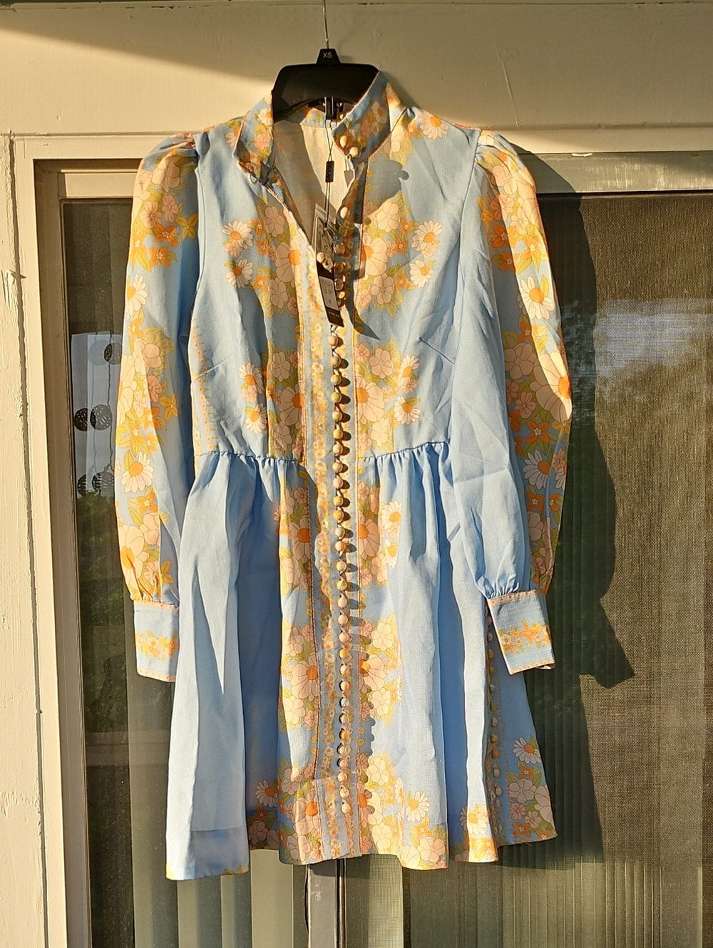 Beulah Sky Blue Floral Button-Front Mini Dress